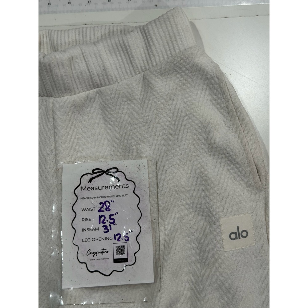 Alo Yoga Ivory White Herringbone Textured Wide Leg Lounge Pants Womens Size S - Picture 5 of 7